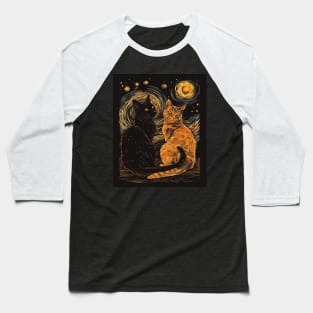 Cat Starry Night Twilight Baseball T-Shirt